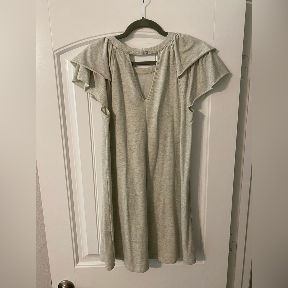 Cream Shift Dress with Ruffle Sleeve - Picture 2 of 3